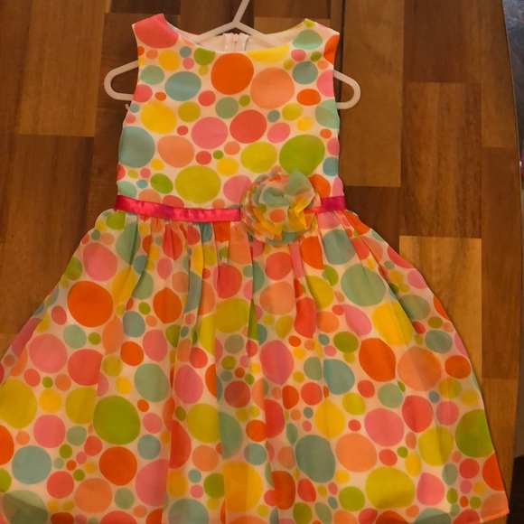 Bright polka dot poly chiffon lined party dress - Picture 1 of 5